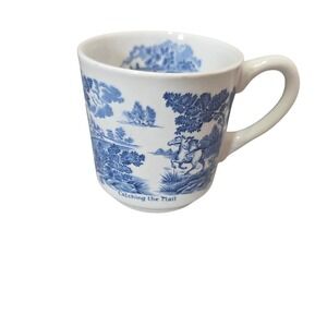 Ridgway Coaching Days Blue Transferware Mug Staffordshire England Horse Cup